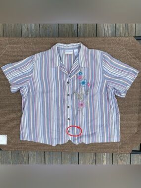 Alfred Dunner Embroidered Floral Striped Blouse 22W